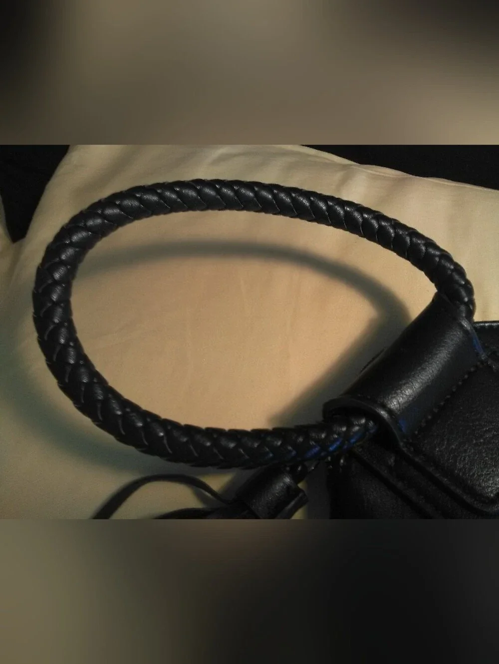 NWOT FASHION Black Fringe VEGAN LEATHER HANDBAG  FRINGY BRAIDED ROUND STRAP